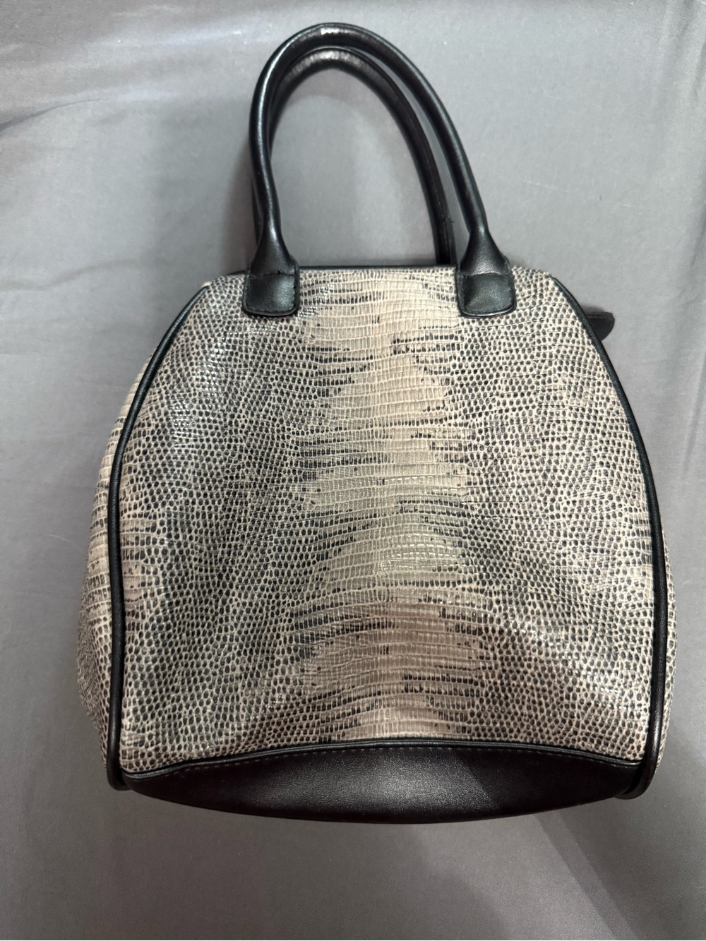 Classic Black and Cream Lizard-Texture Satchel